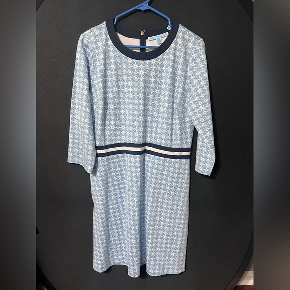 NWOT Draper James Blue/White Womens Dress 3/4 Length Sleeve Nylon Blend Sz LG - Picture 3 of 6
